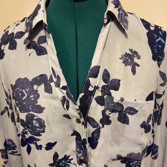 Vintage Candies Semi Sheer Blouse w/Rollup Sleeves Sheer drop waist long sleeve - Picture 2 of 8